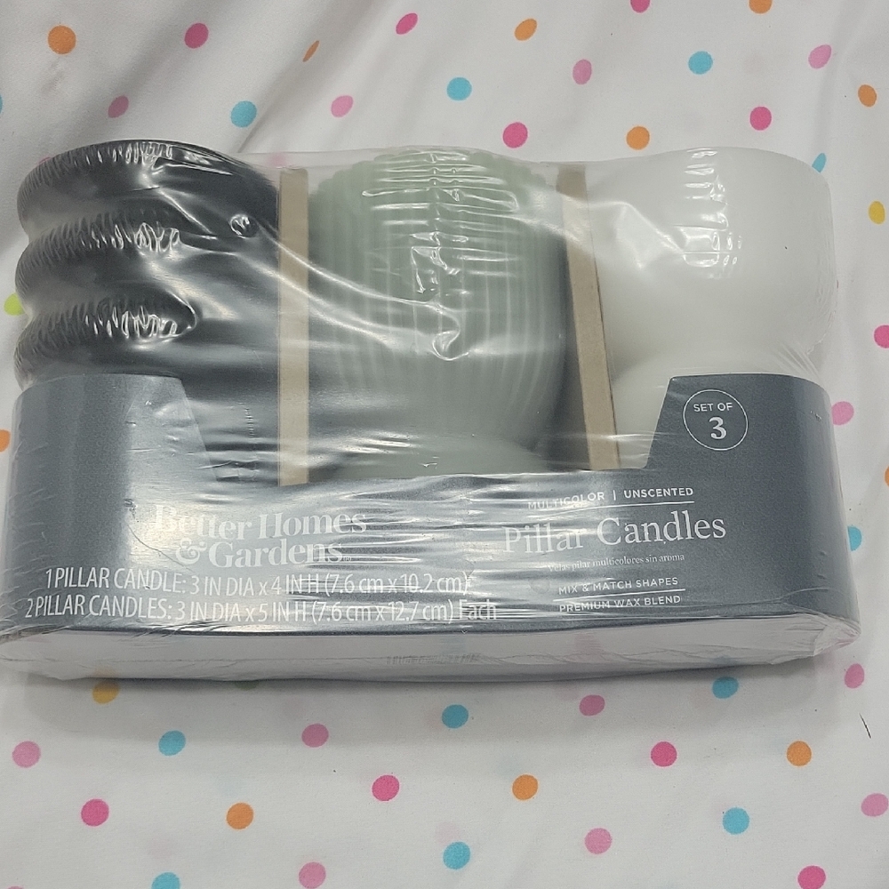 Better Homes And Gardens Pillar Candle Set Of 3 - Black, Green, White NWT